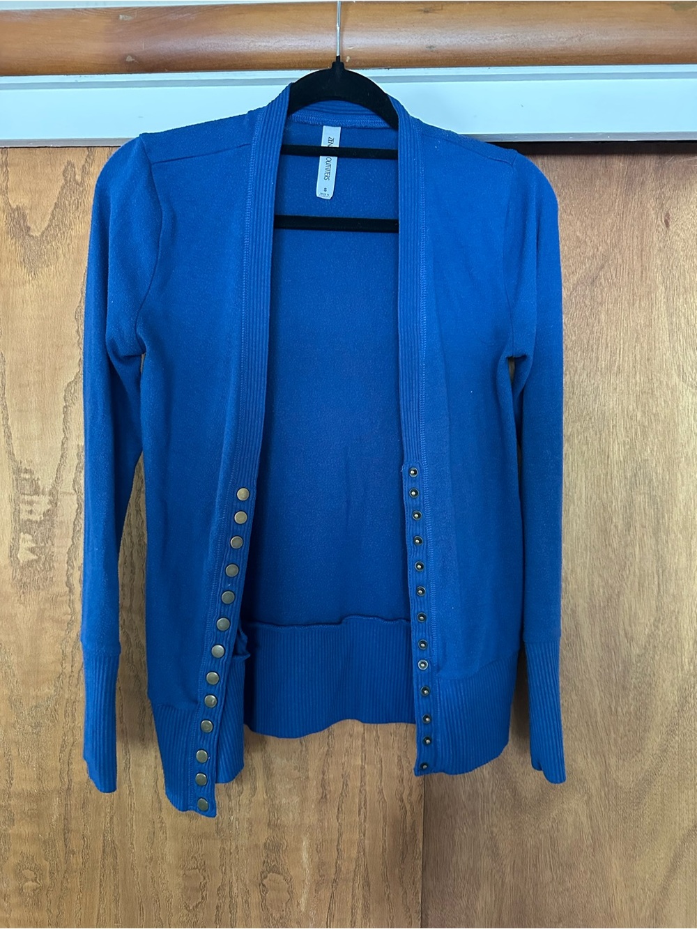 Zenana Outfitters Cobalt Blue Open-Front Snap-Trim Cardigan